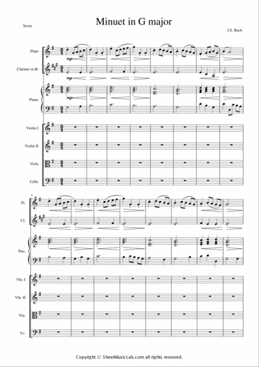 Minuet in G major Orchestra scores gallery preview page 1