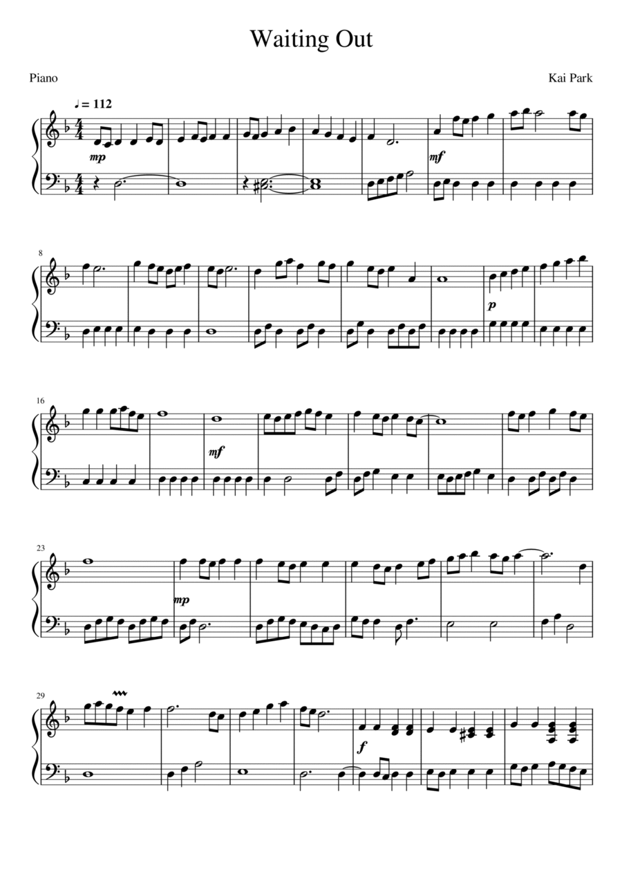 Waiting Out Piano Solo scores gallery preview page 1