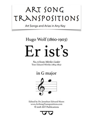 Book cover for WOLF: Er ist's (transposed to G major)