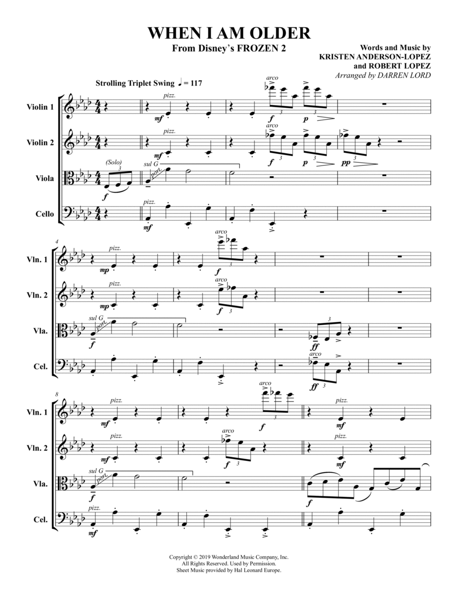 When I Am Older (from Frozen 2) - Conductor Score (Full Score) String Quartet scores gallery preview page 1