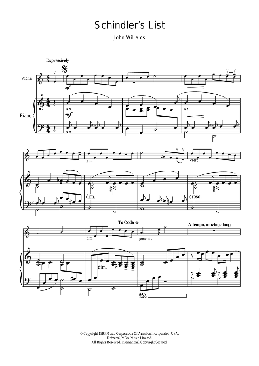 Theme From Schindler's List Violin Solo scores gallery preview page 1