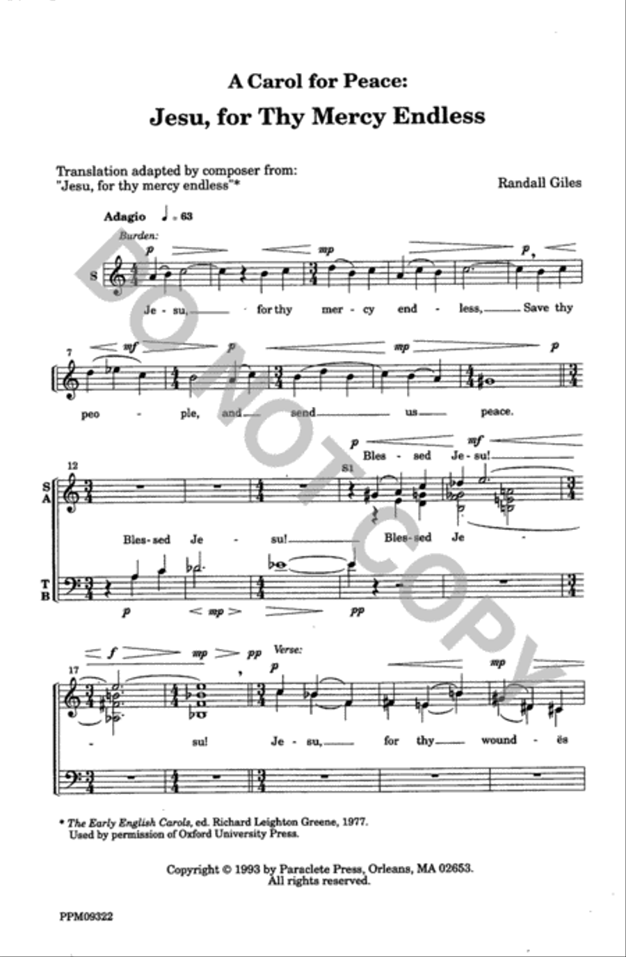 A Carol for Peace: Jesu for Thy Mercy Endless 4-Part scores gallery preview page 2
