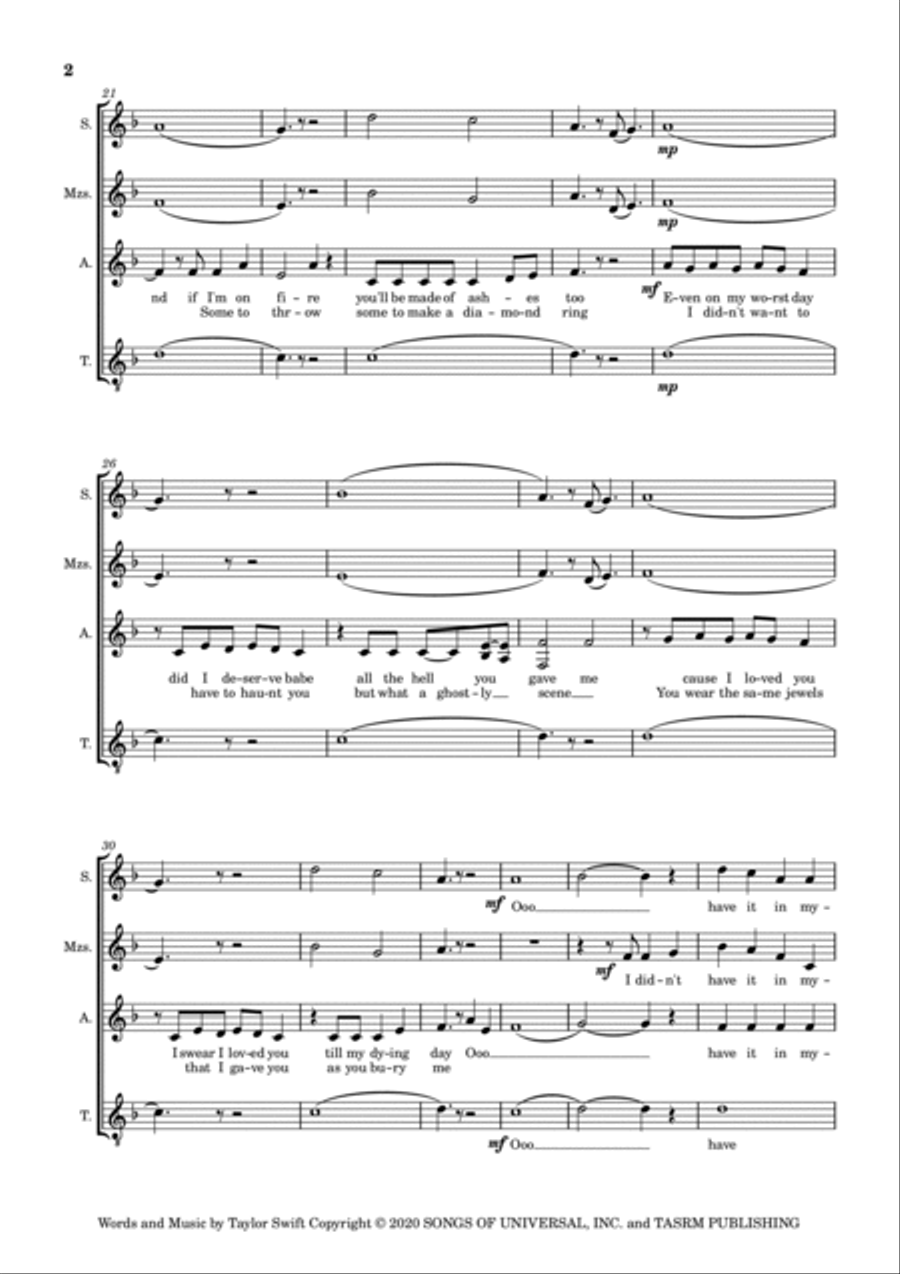 My Tears Ricochet 4-Part scores gallery preview page 2