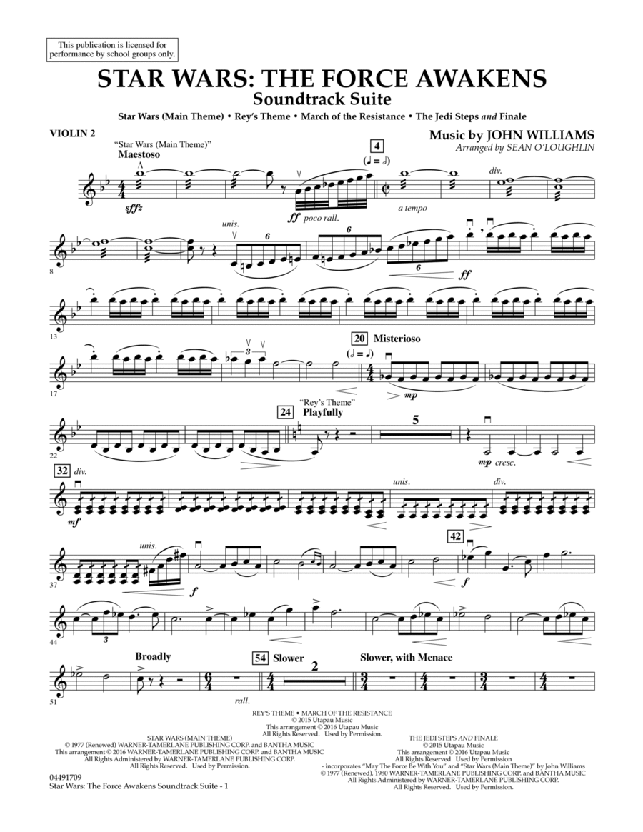 Star Wars: The Force Awakens Soundtrack Suite - Violin 2 Violin scores gallery preview page 1