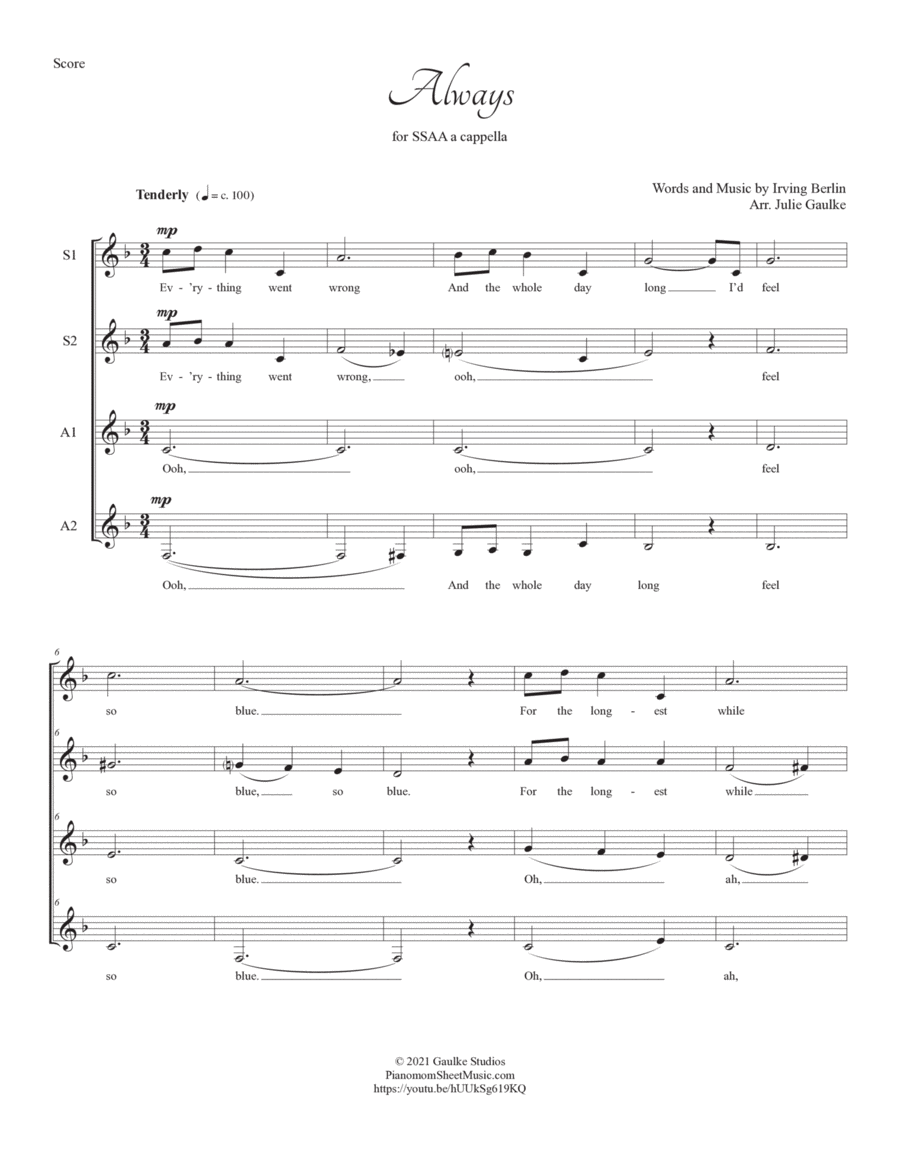 Always (Irving Berlin) for SSAA a cappella SSAA scores gallery preview page 1