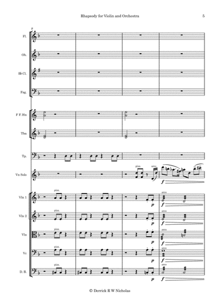 Rhapsody in F for Violin and Orchestra. Opus 3 - Full Score and Instrument Parts image number null
