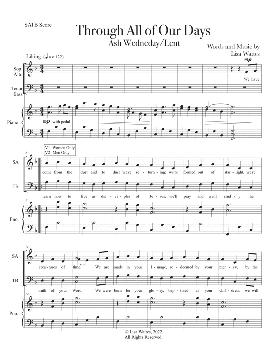 Through All Of Our Days - SATB Choral Score 4-Part scores gallery preview page 1