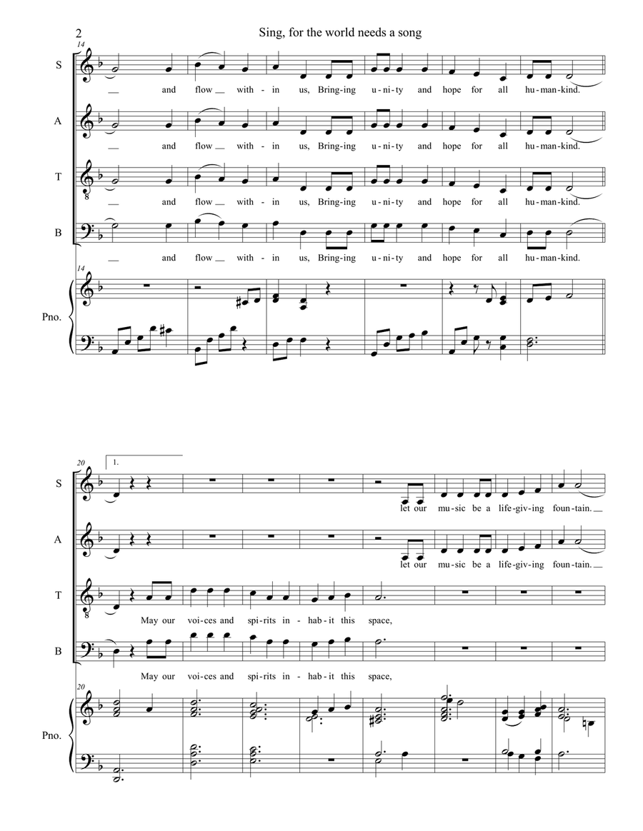 Sing, for the world needs a song 4-Part scores gallery preview page 2