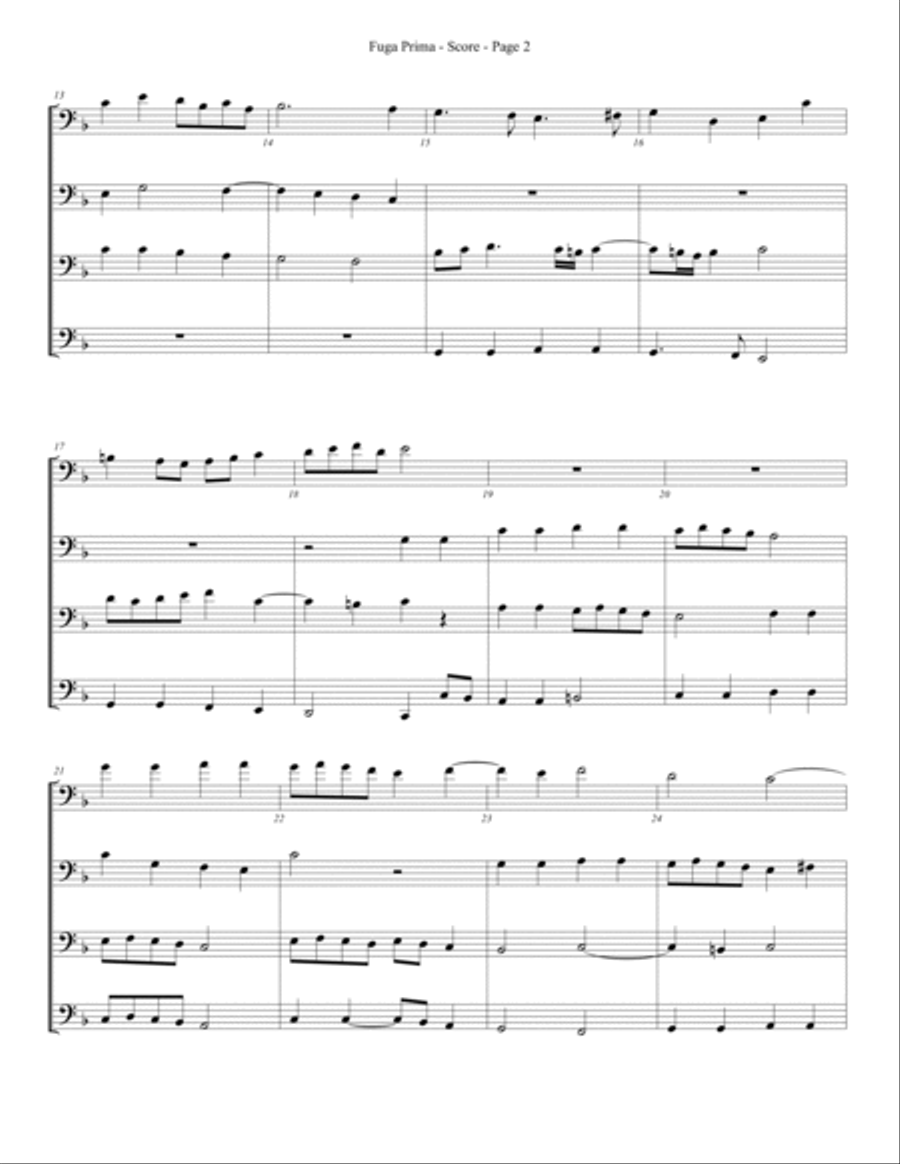 Fuga Prima for Trombone or Low Brass Quartet Brass Quartet scores gallery preview page 2