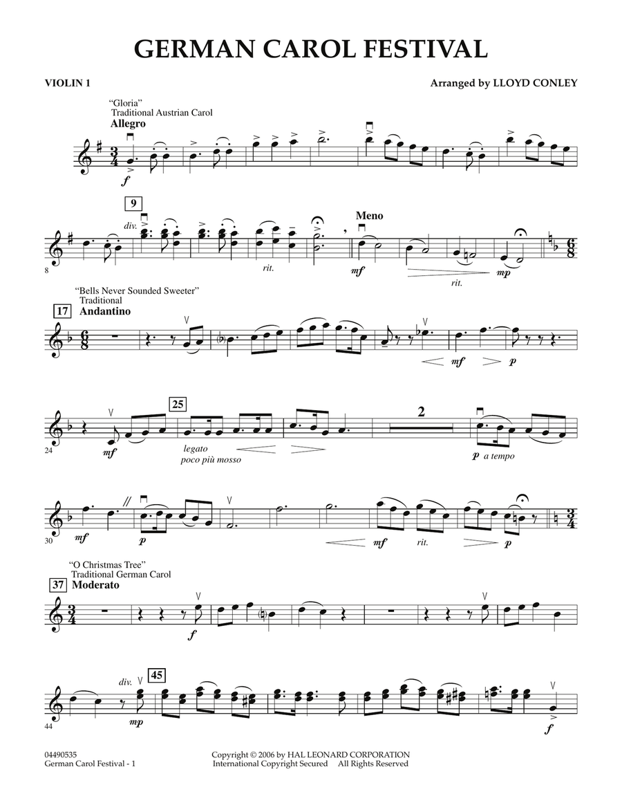 German Carol Festival - Violin 1 Orchestra scores gallery preview page 1