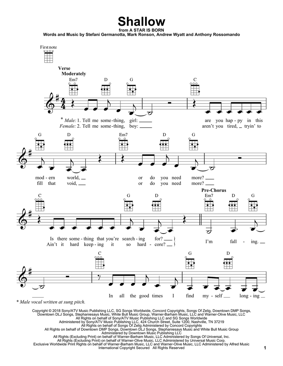 Shallow (from A Star Is Born) Ukulele scores gallery preview page 1