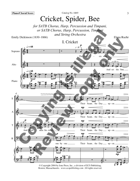 Cricket, Spider, Bee (Piano/Choral Score) image number null