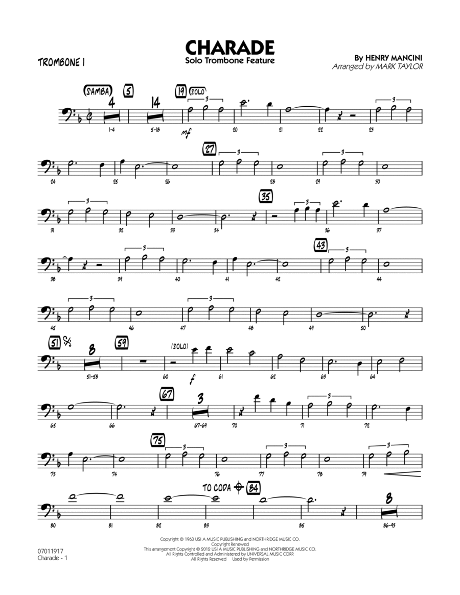 Charade (Solo Trombone Feature) - Trombone 1