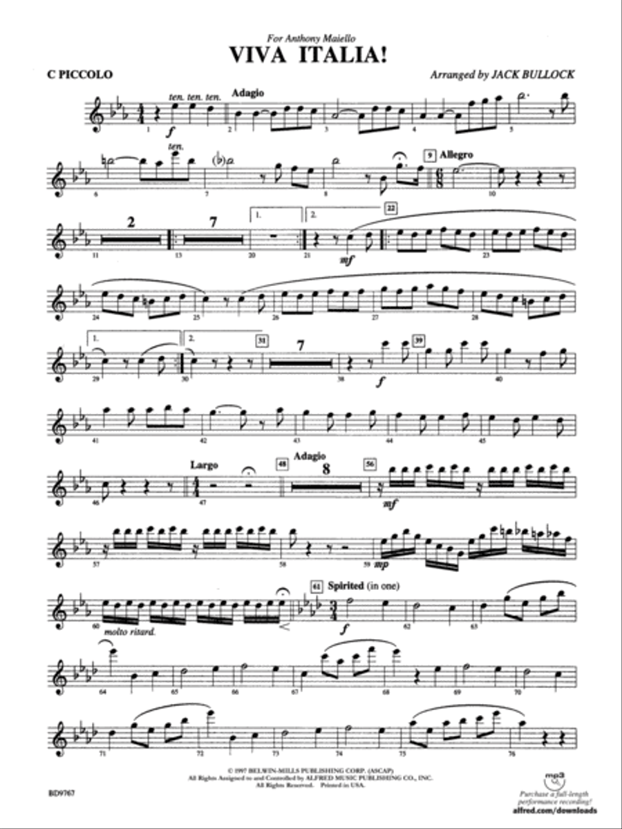 Viva Italia!: Piccolo Viva Italia!: Piccolo Concert Band scores gallery preview page 1