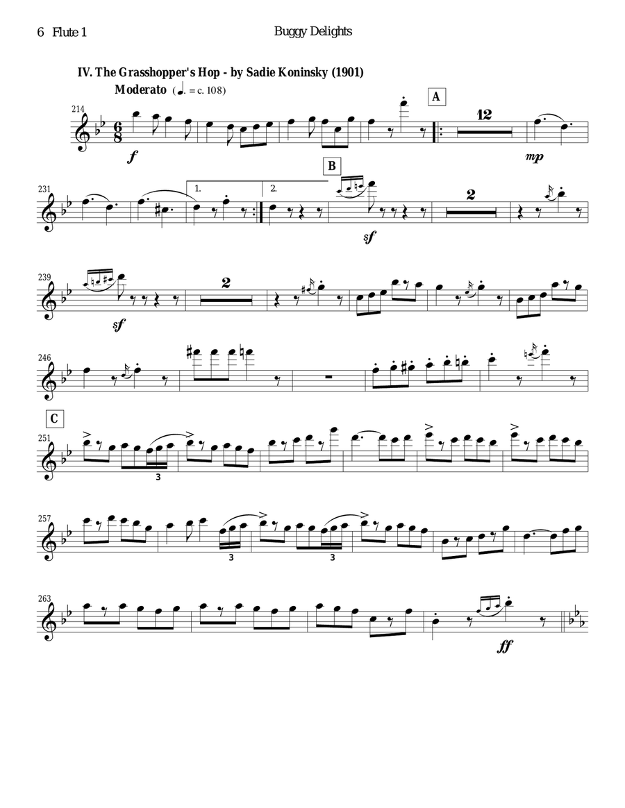 Buggy Delights, Insect Music for Flute Quartet PARTS ONLY Flute Quartet scores gallery preview page 6