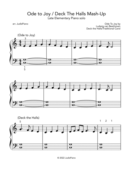 Ode to Joy / Deck the Halls Mash-up - early elementary piano solo image number null