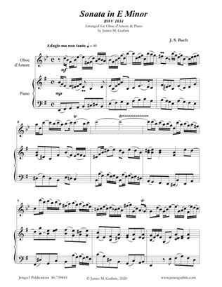 Book cover for BACH: Sonata in E Minor BWV 1034 for Oboe d'Amore & Piano