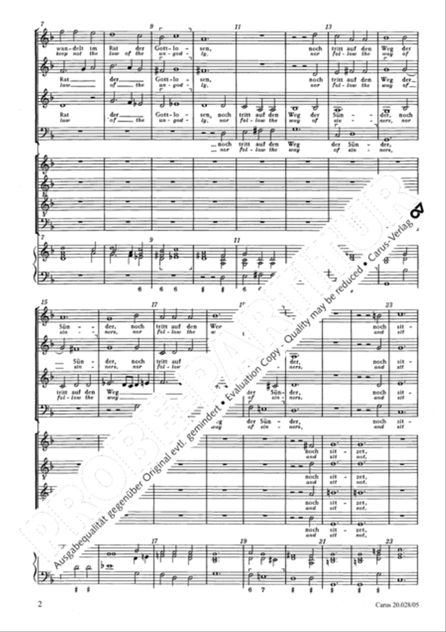 Blessed they who keep not the law of the ungodly (Wohl dem, der nicht wandelt im Rat der Gottlosen) Choir scores gallery preview page 3