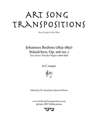 Book cover for BRAHMS: Ständchen, Op. 106 no. 1 (transposed to C major)