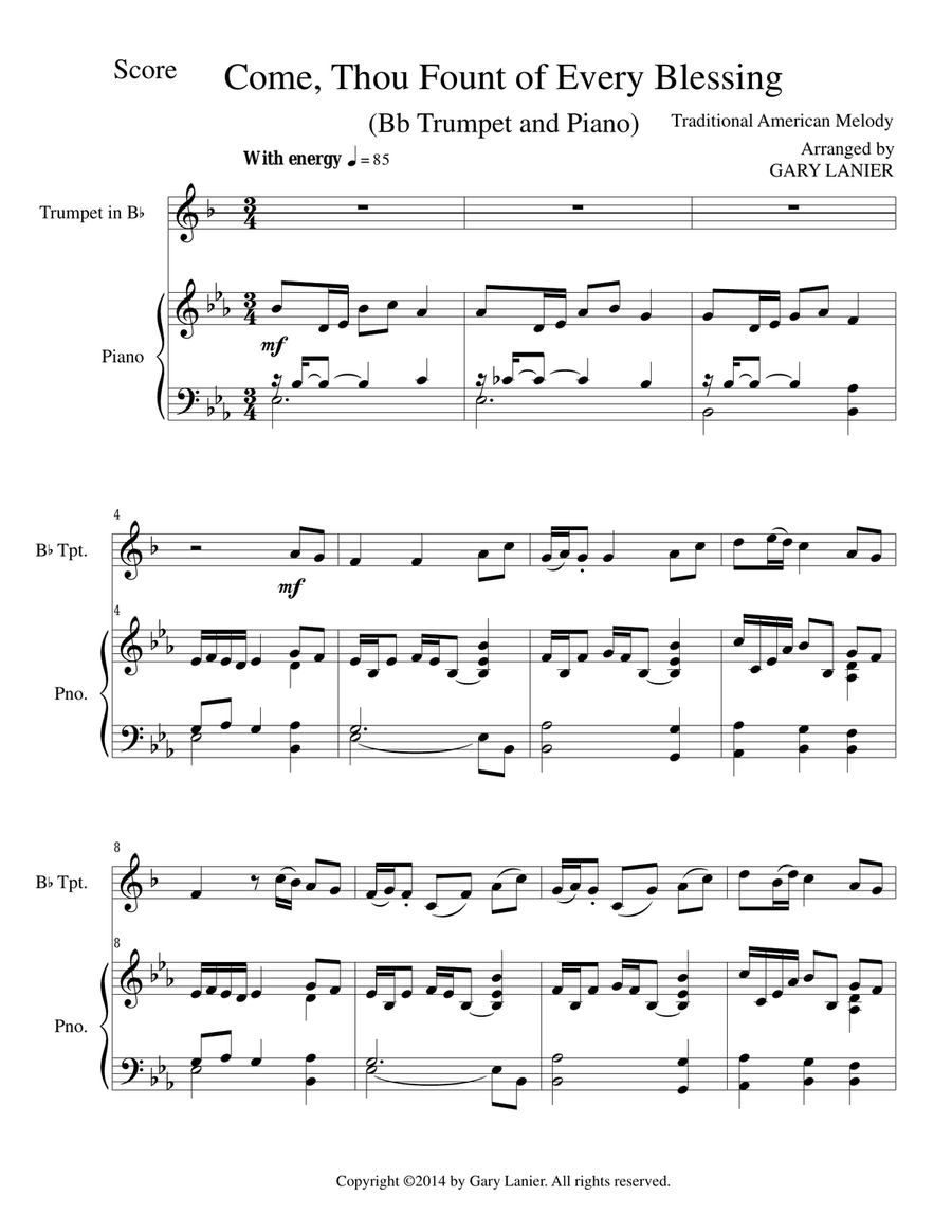 COME, THOU FOUNT OF EVERY BLESSING (Bb Trumpet/Piano and Trumpet Part) Trumpet Solo scores gallery preview page 1