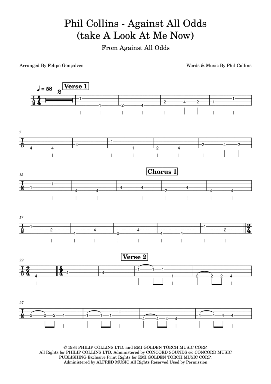 Against All Odds (Take A Look At Me Now) Guitar Tablature scores gallery preview page 1