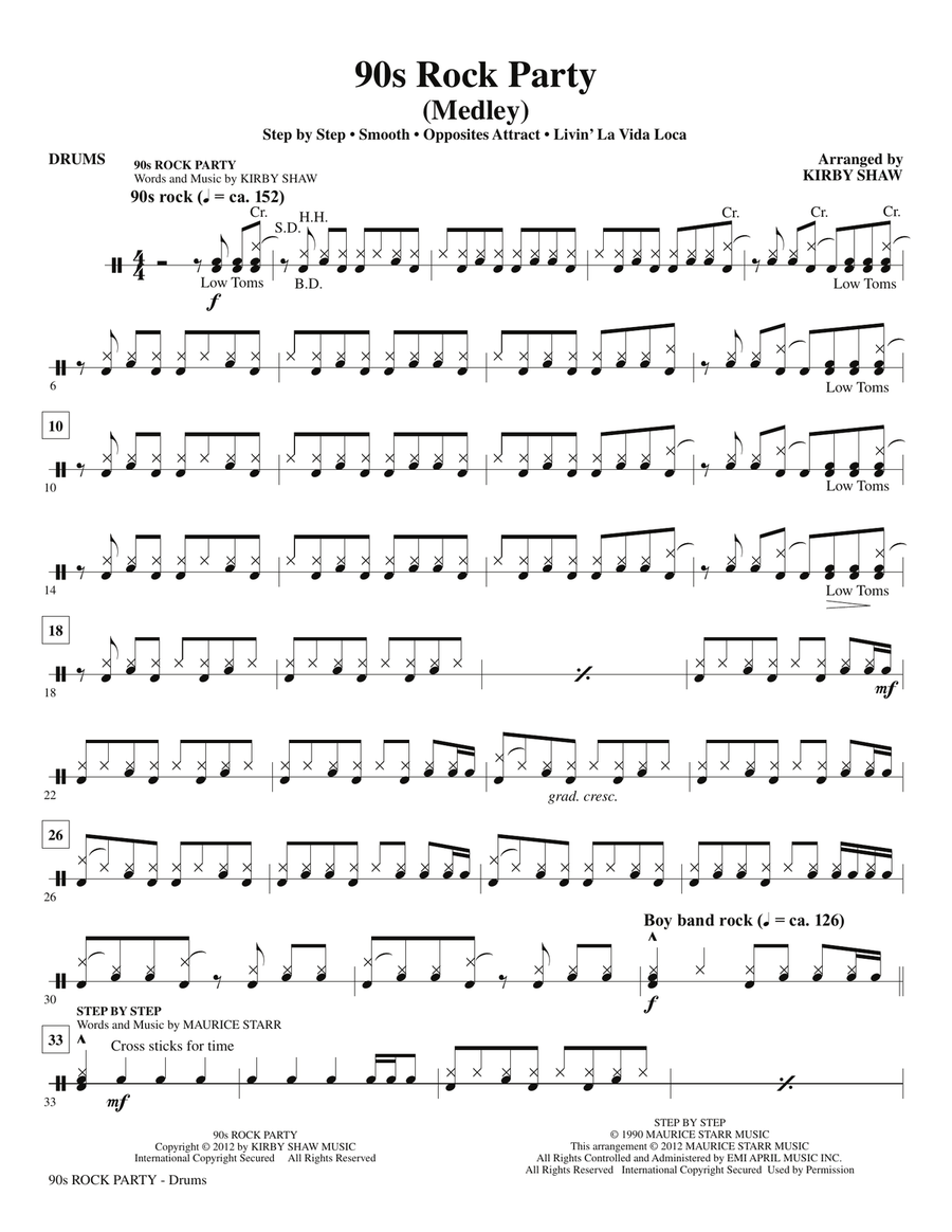 90s Rock Party - Drums Choir scores gallery preview page 1