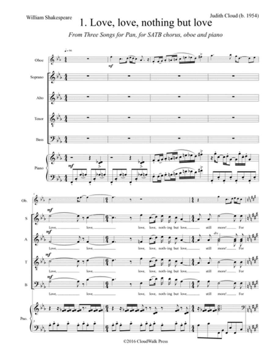 Three Songs for Pan To texts by William Shakespeare for SATB, oboe & piano