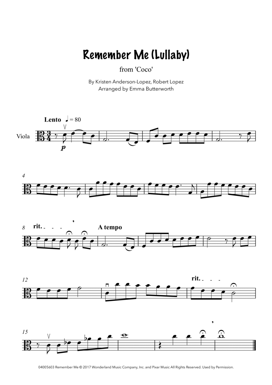 Remember Me (lullaby) Viola Solo scores gallery preview page 1