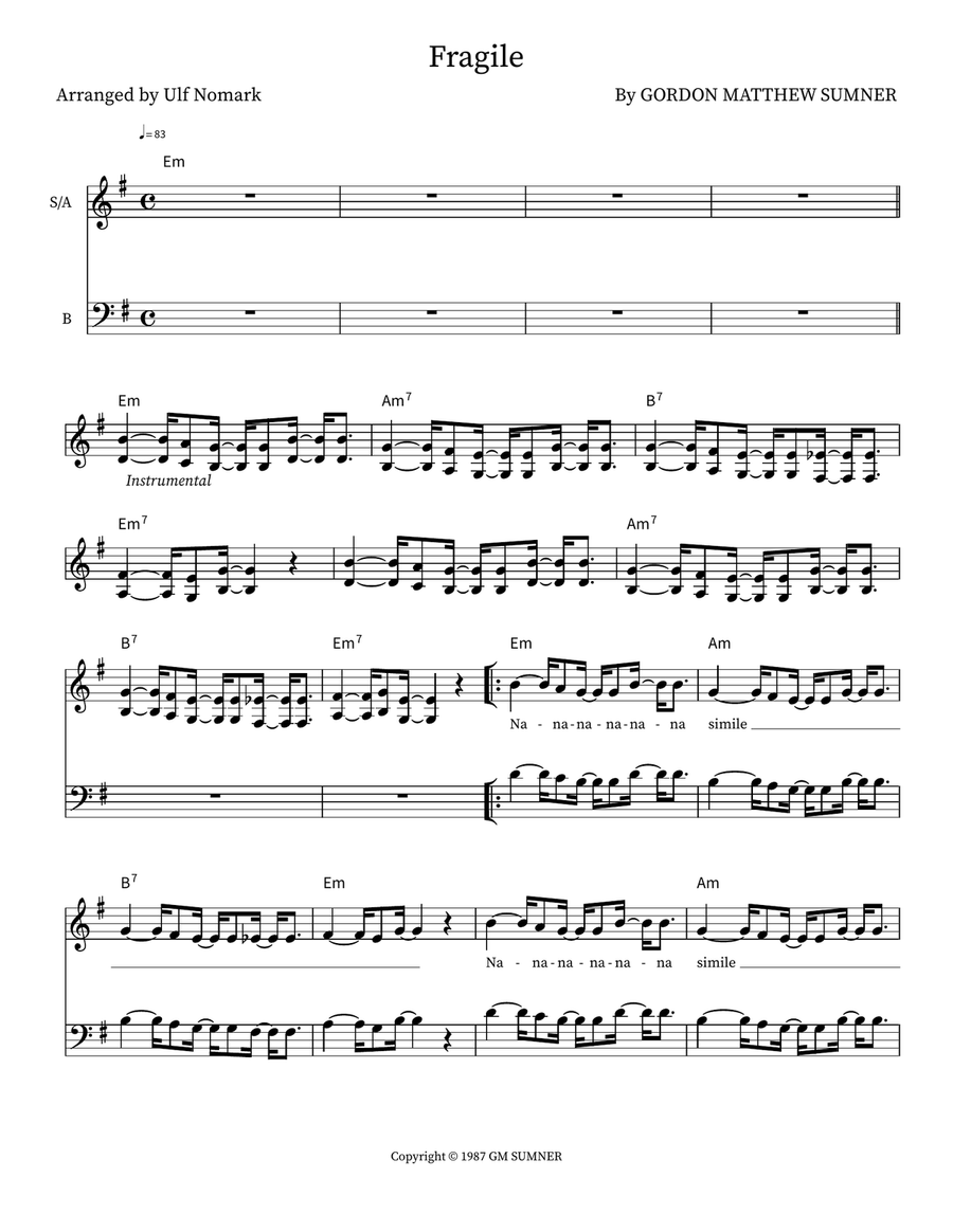 Fragile 3-Part - Digital Sheet Music