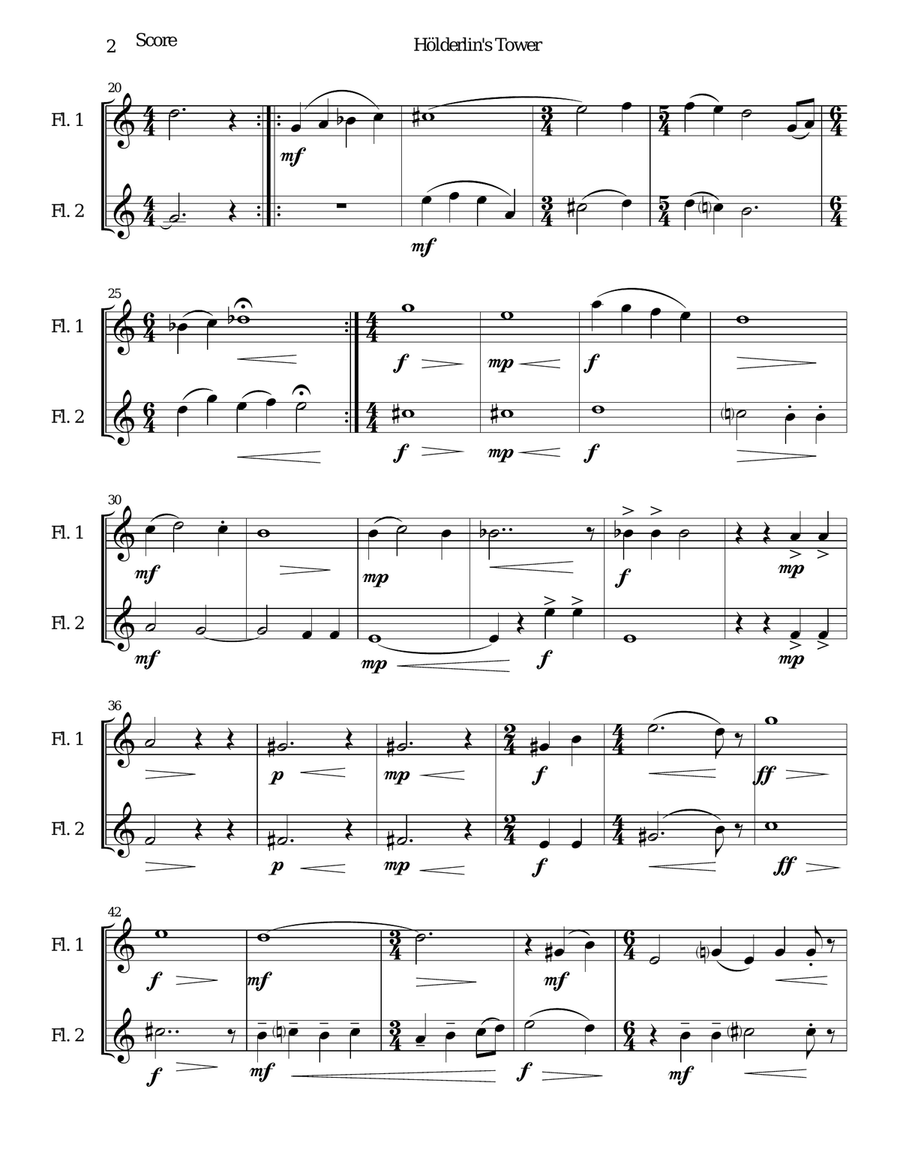 Hölderlin's Tower for flute duo Flute Duet scores gallery preview page 2