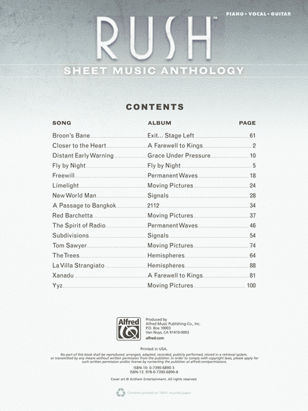 Rush -- Sheet Music Anthology