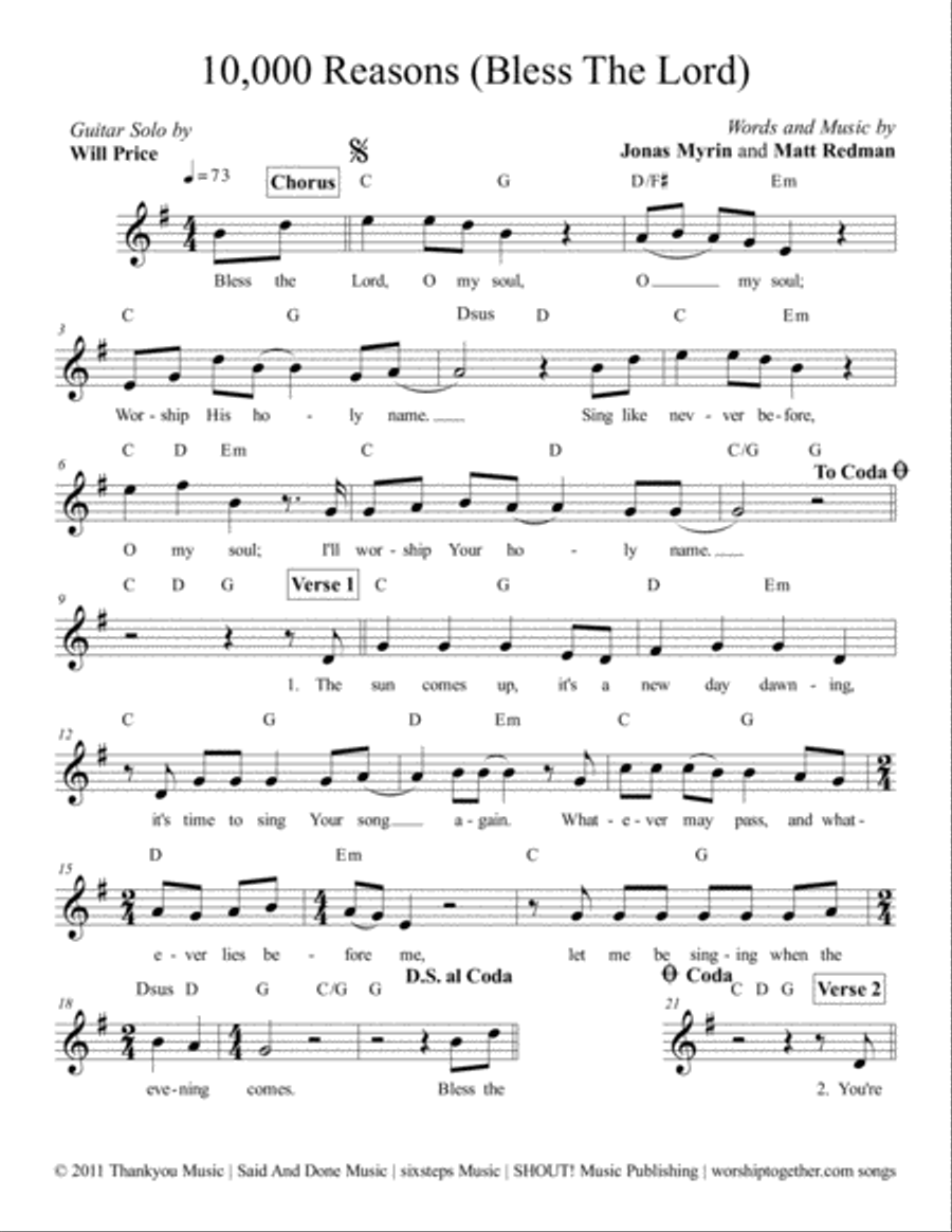 10,000 Reasons (Bless The Lord) Guitar Tablature scores gallery preview page 1