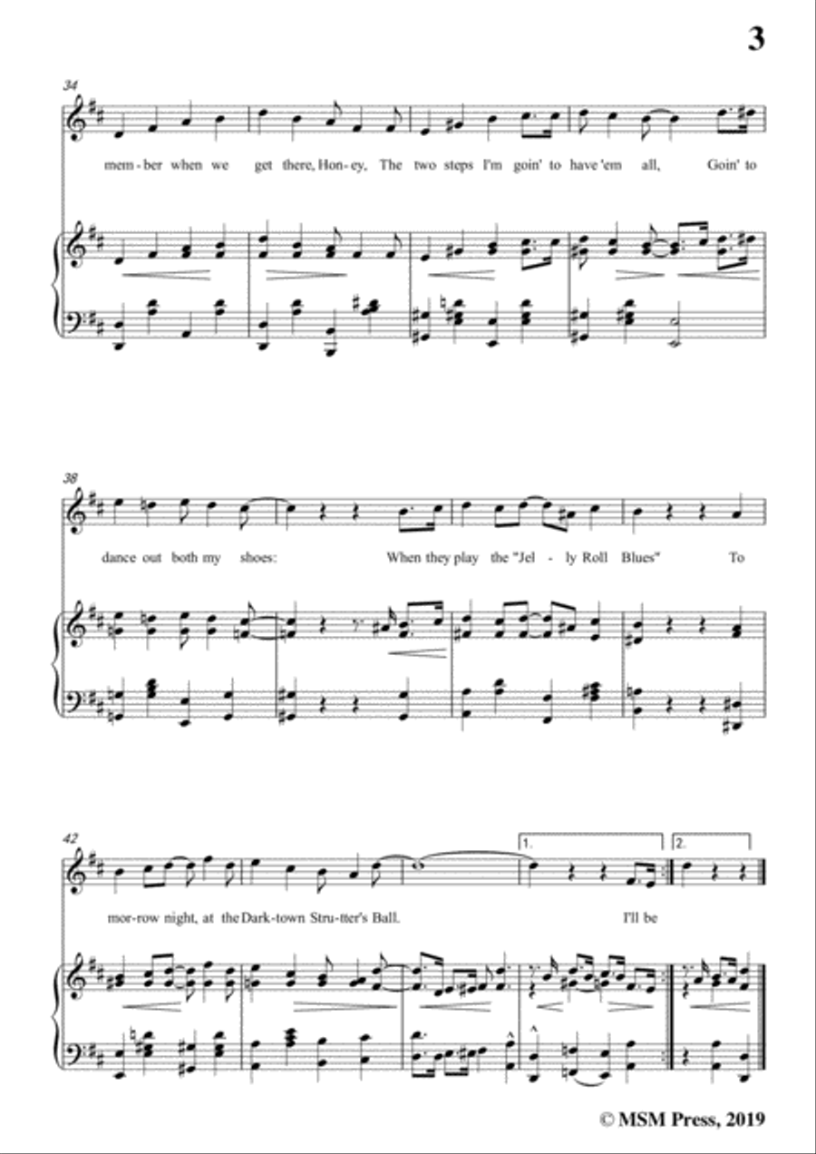 Shelton Brooks-Darktown Strutters'Ball,in D Major,for Voice and Piano Voice Solo scores gallery preview page 5