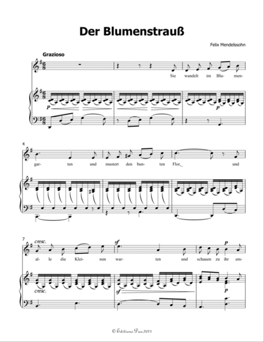 Der Blumenstrauss, by Mendelssohn, in G Major Piano, Vocal scores gallery preview page 3