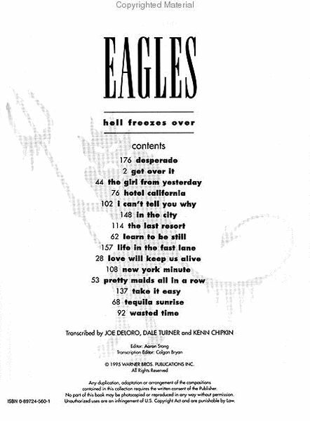 Hell Freezes Over by The Eagles - Electric Guitar - Sheet Music