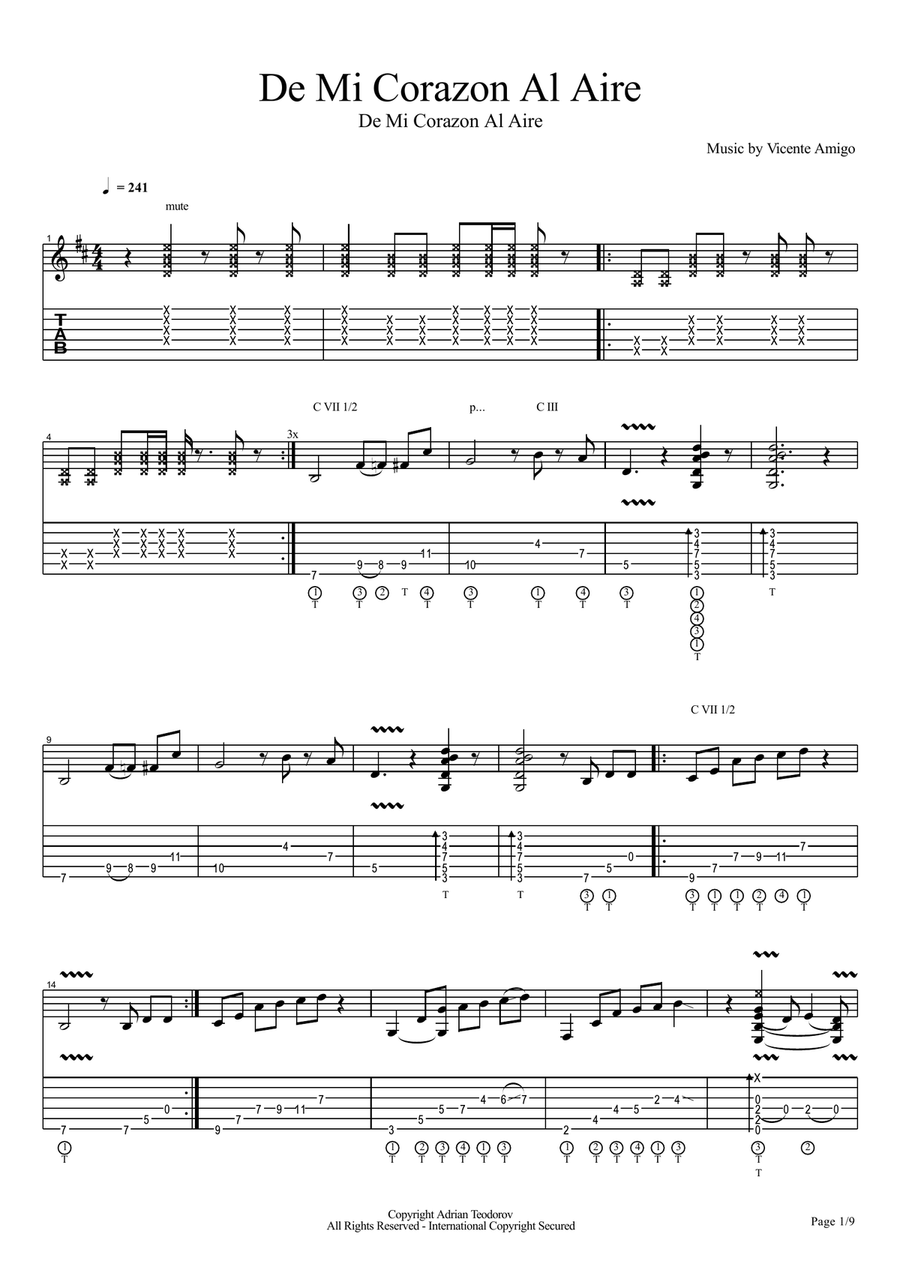 Vicente Amigo - De Mi Corazon Al Aire - 01 - De Mi Corazon Al Aire Electric Guitar scores gallery preview page 1