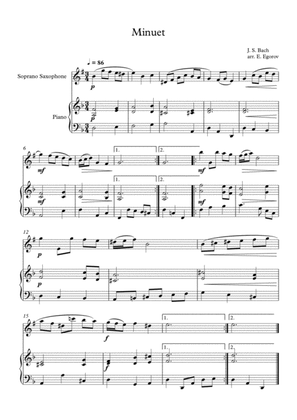 Minuet (In D Minor), Johann Sebastian Bach, For Soprano Saxophone & Piano