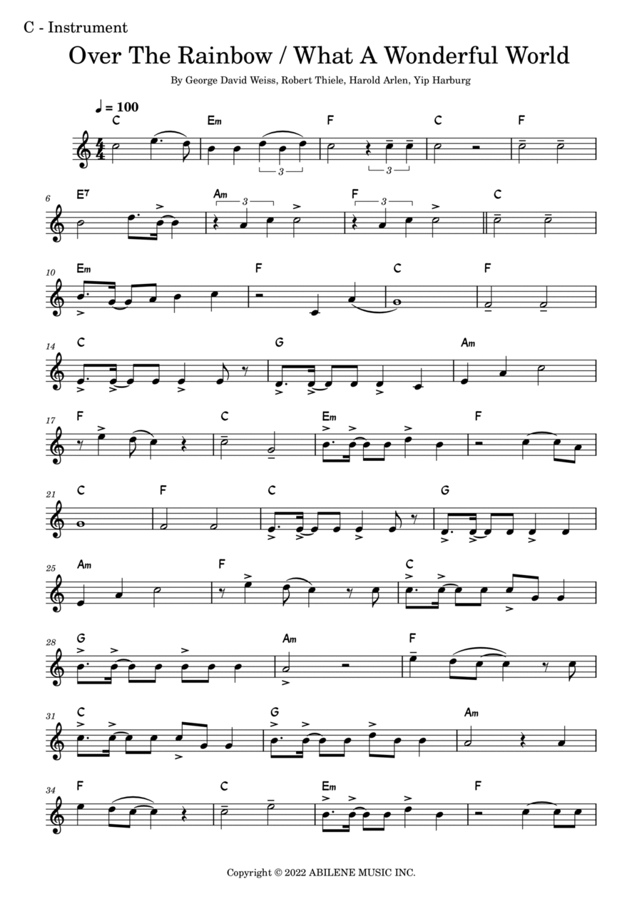 Somewhere Over The Rainbow/what A Wonderful World Piano, Vocal scores gallery preview page 1
