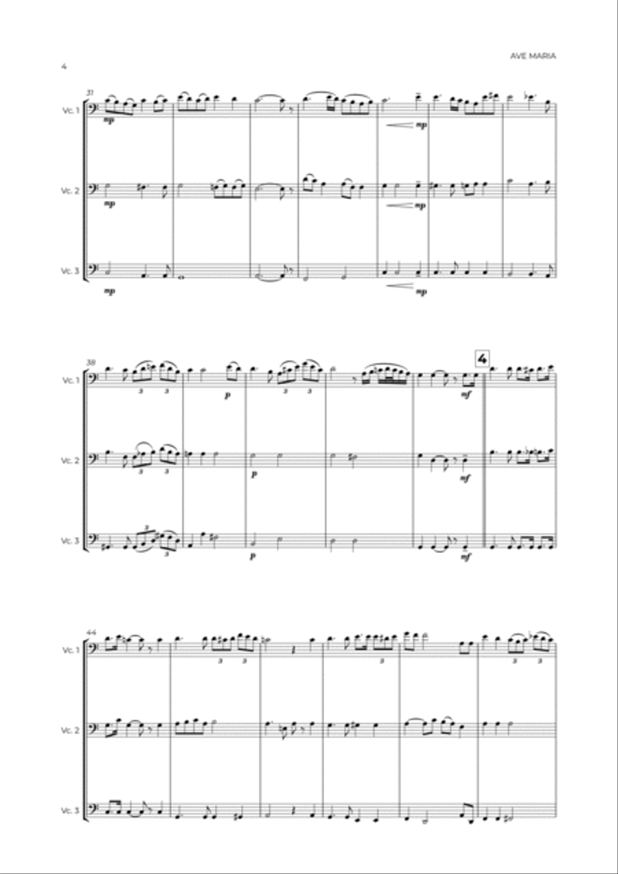 AVE MARIA - SCHUBERT - CELLO TRIO String Trio scores gallery preview page 4