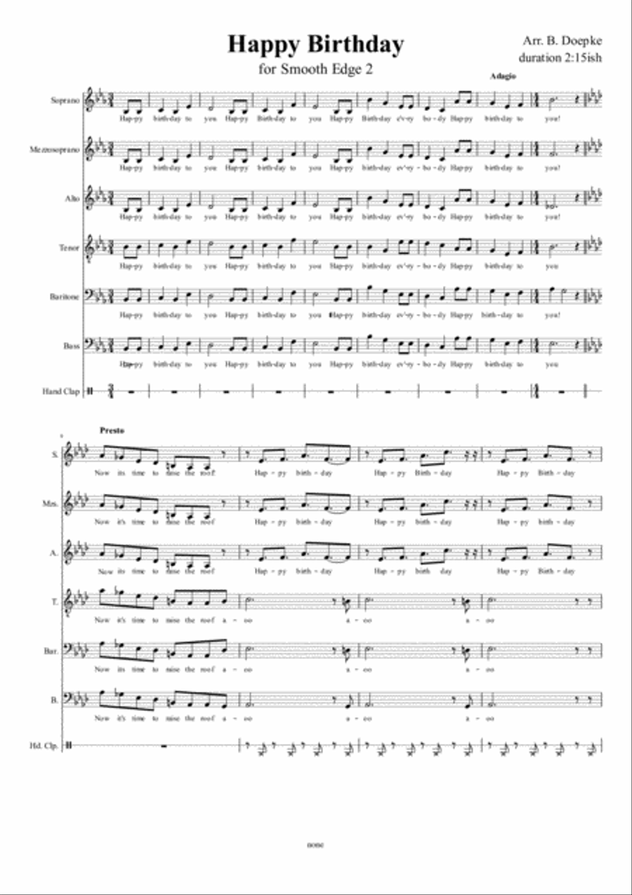 A Cappella arrangement of Happy Birthday...the audience sings along...and then a gospel party breaks A Cappella scores gallery preview page 1
