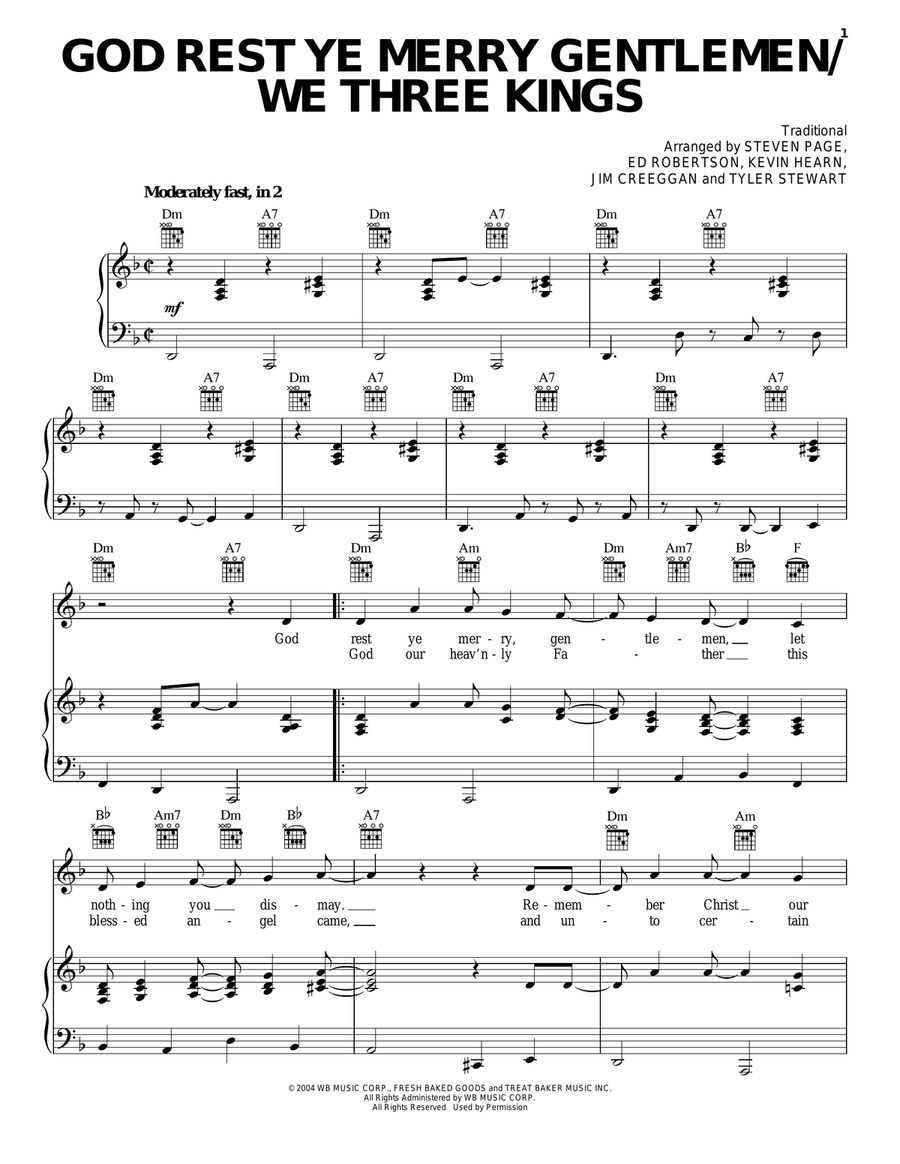 God Rest Ye Merry Gentlemen/We Three Kings Piano, Vocal, Guitar scores gallery preview page 1
