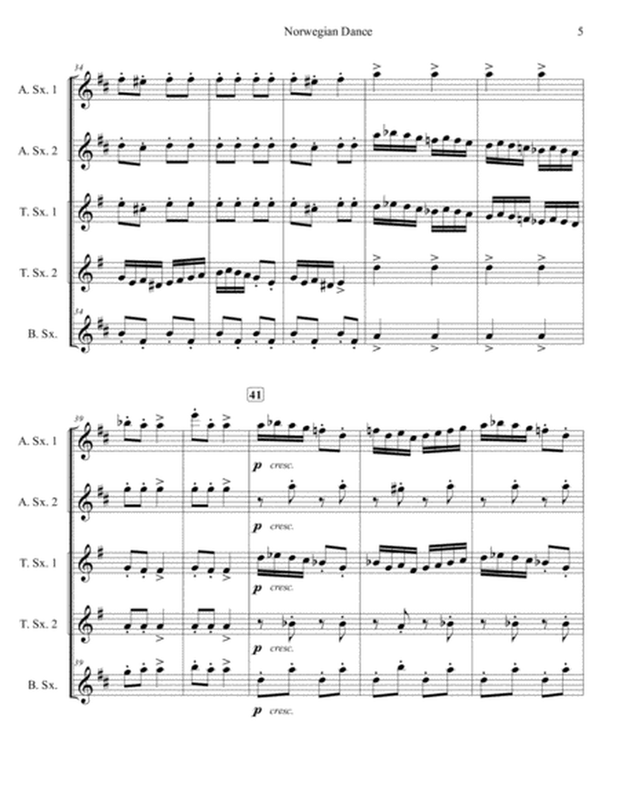 Norwegian Dance Opus 35, No. 2 for Saxophone Quintet (SATTB or AATTB) image number null