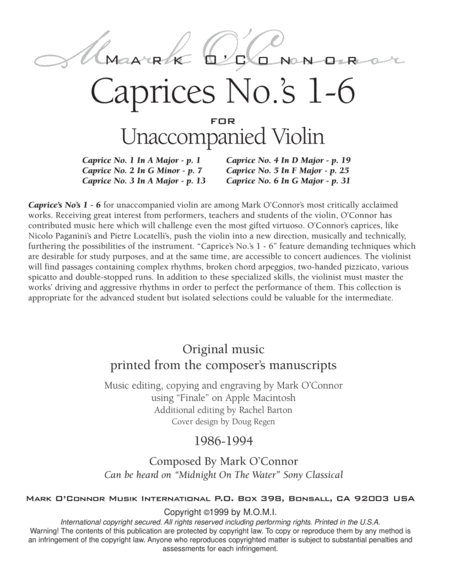 Caprices No.'s 1 - 6 (for unaccompanied violin) image number null