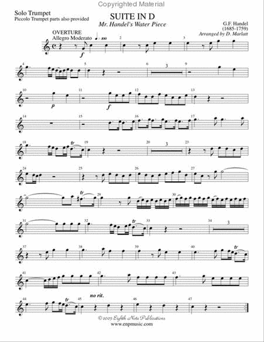 Suite in D -- Mr. Handel's Water Piece Small Ensemble scores gallery preview page 2