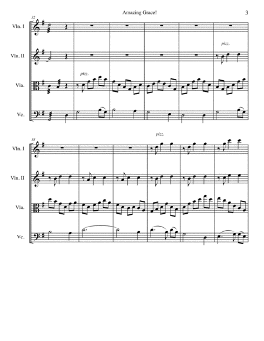Amazing Grace String Quartet scores gallery preview page 3