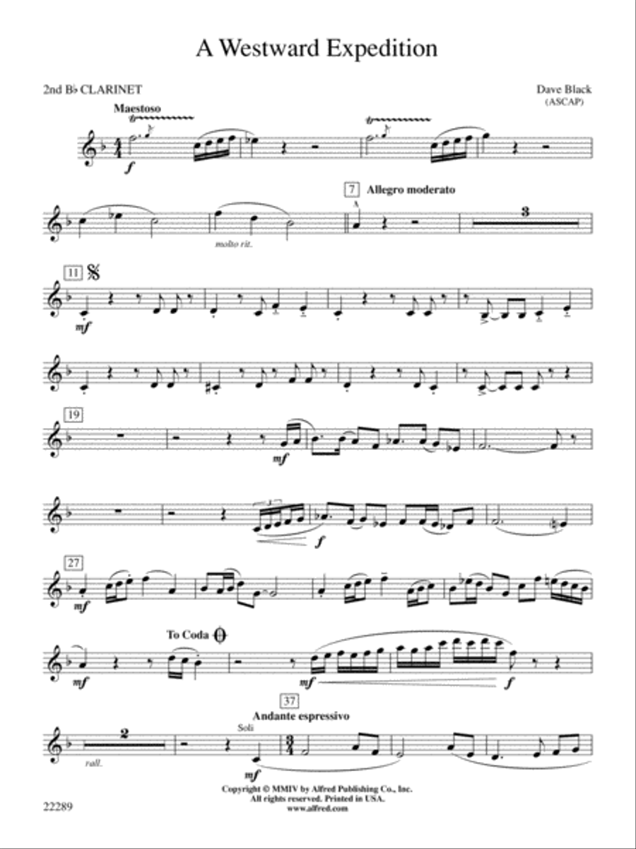 A Westward Expedition: 2nd B-flat Clarinet Concert Band scores gallery preview page 1