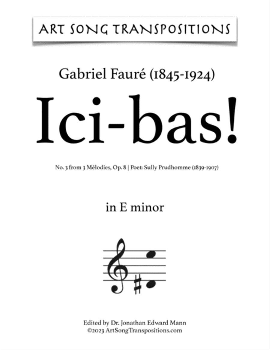 FAURÉ: Ici-bas! Op. 8 no. 3 (transposed to F minor, E minor, and E-flat minor) Voice scores gallery preview page 5