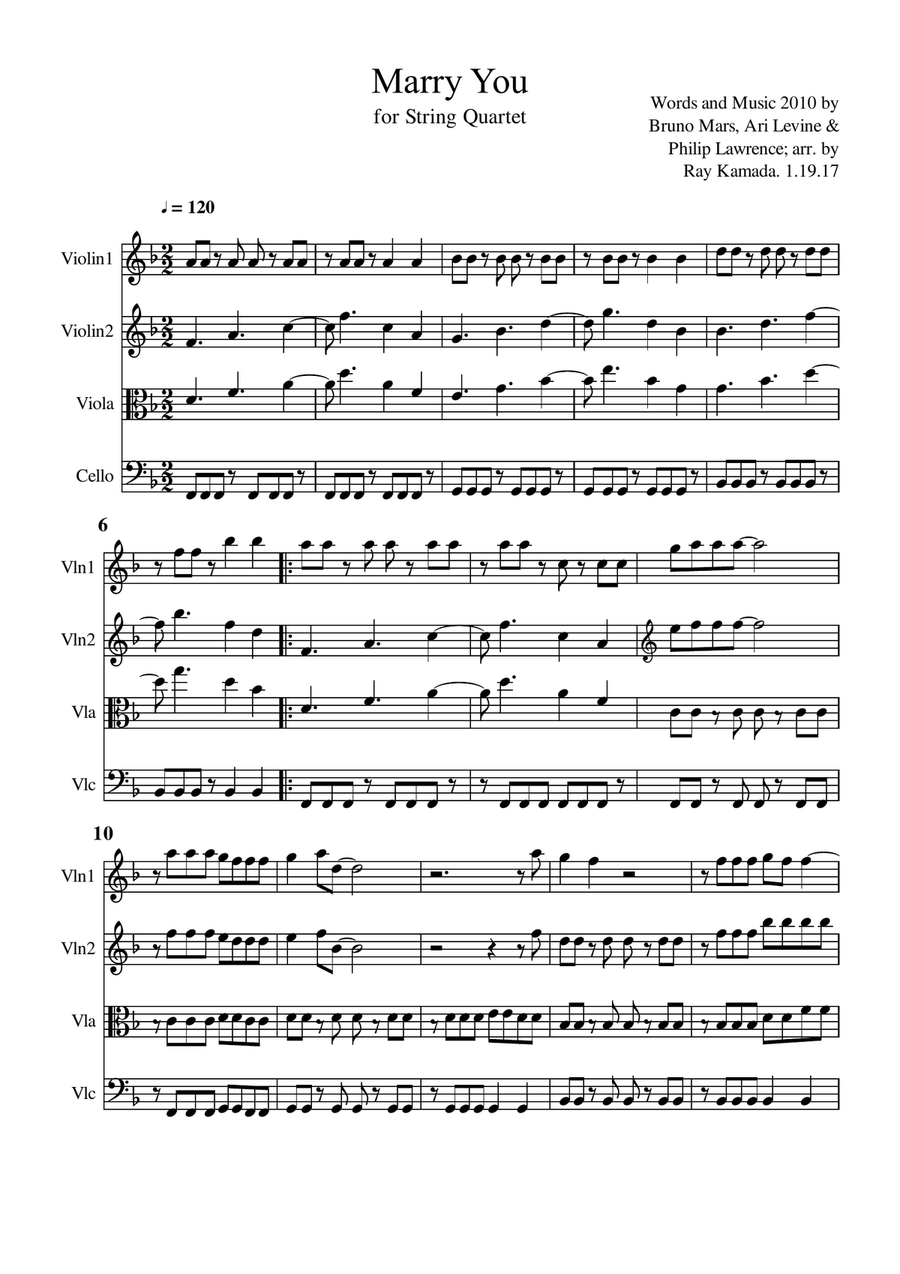 Marry You String Quartet scores gallery preview page 1