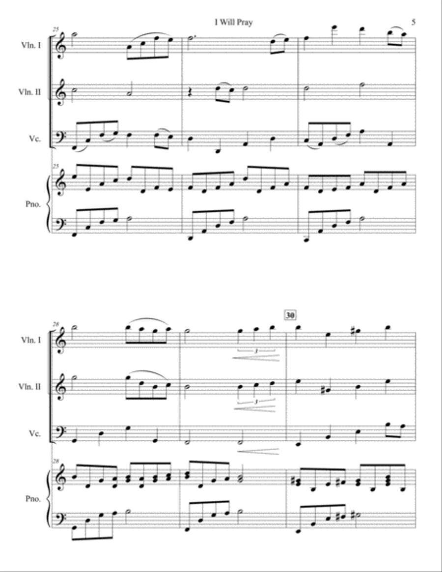 I Will Pray - Violin I & II, Cello, Piano Piano Quartet scores gallery preview page 6
