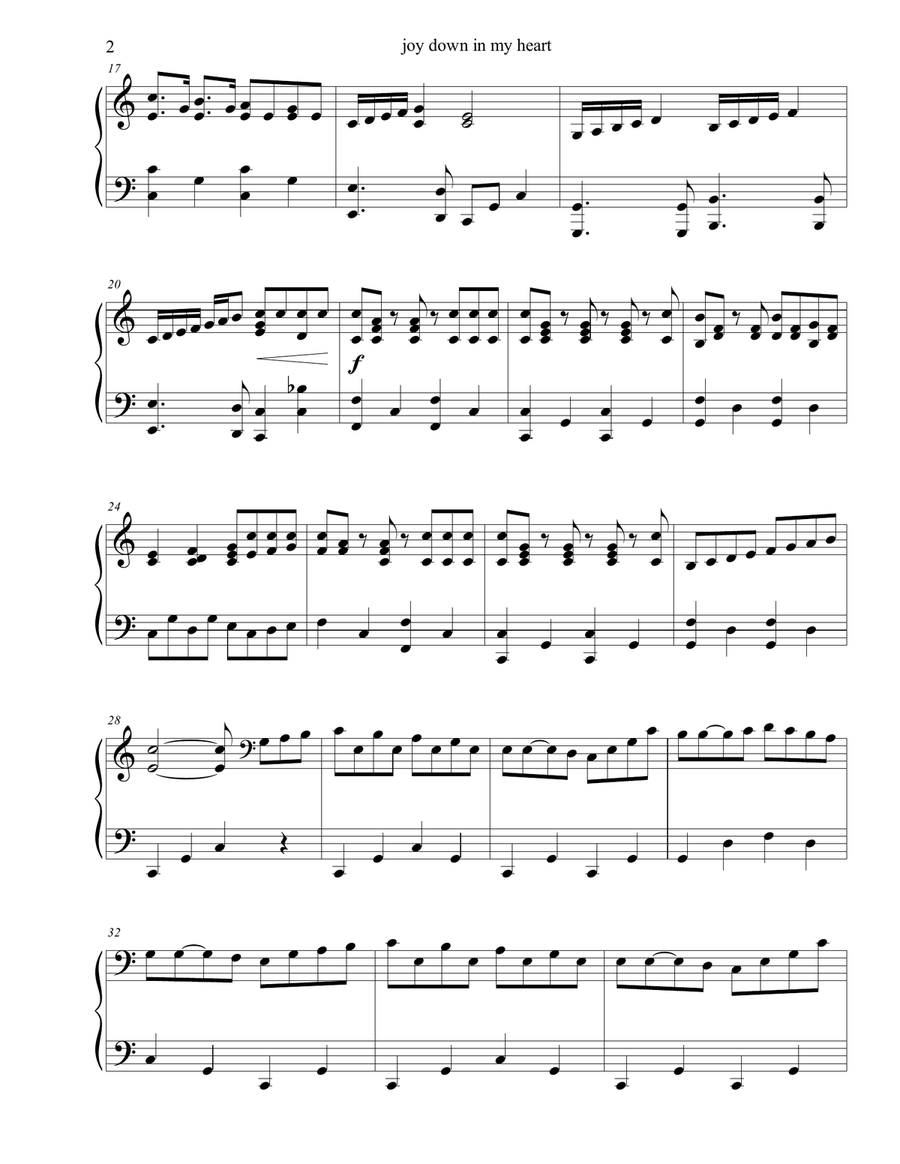 Joy Down in My Heart--a church campfire song Piano Solo scores gallery preview page 2